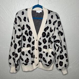Threaded Leaf Cheetah Print Cardigan Size XL